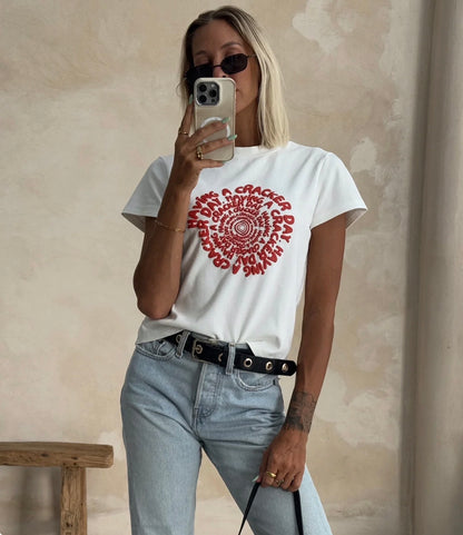 Spiral Baby Tee Shirt - White/Red Cracker Day