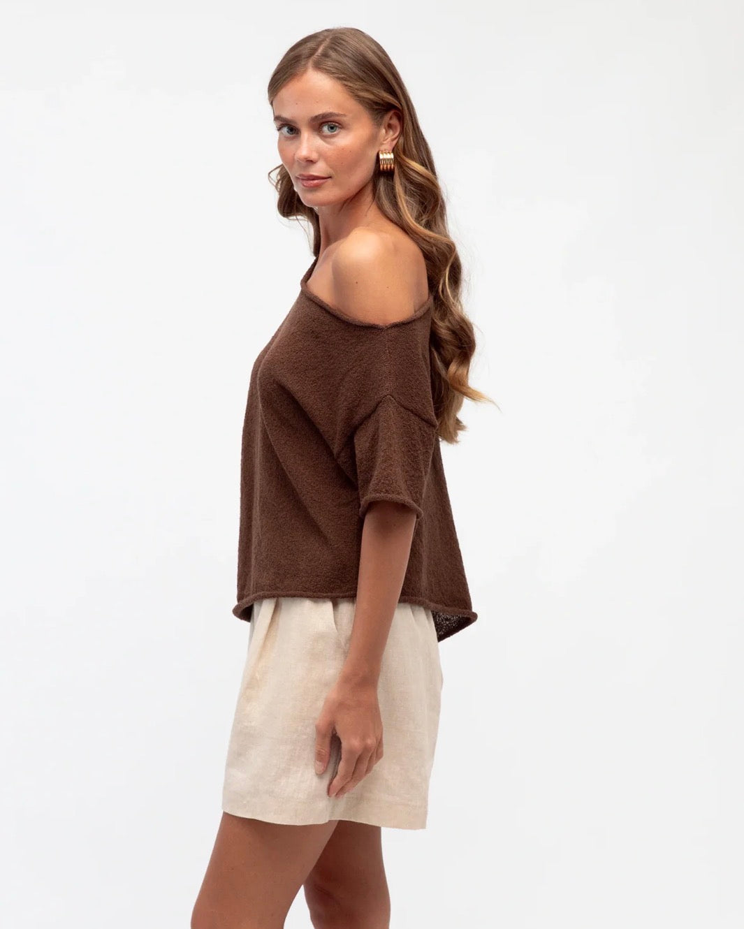 Choc Asymmetrical Shoulder Boucle Knit - White Closet