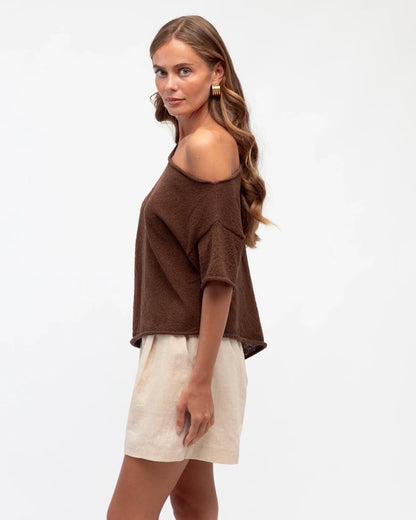 Choc Asymmetrical Shoulder Boucle Knit - White Closet