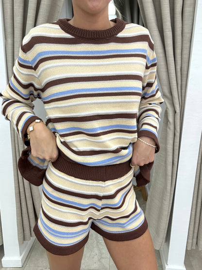 Beige/Choc Stripe Knit Set - Shorts By Frankie