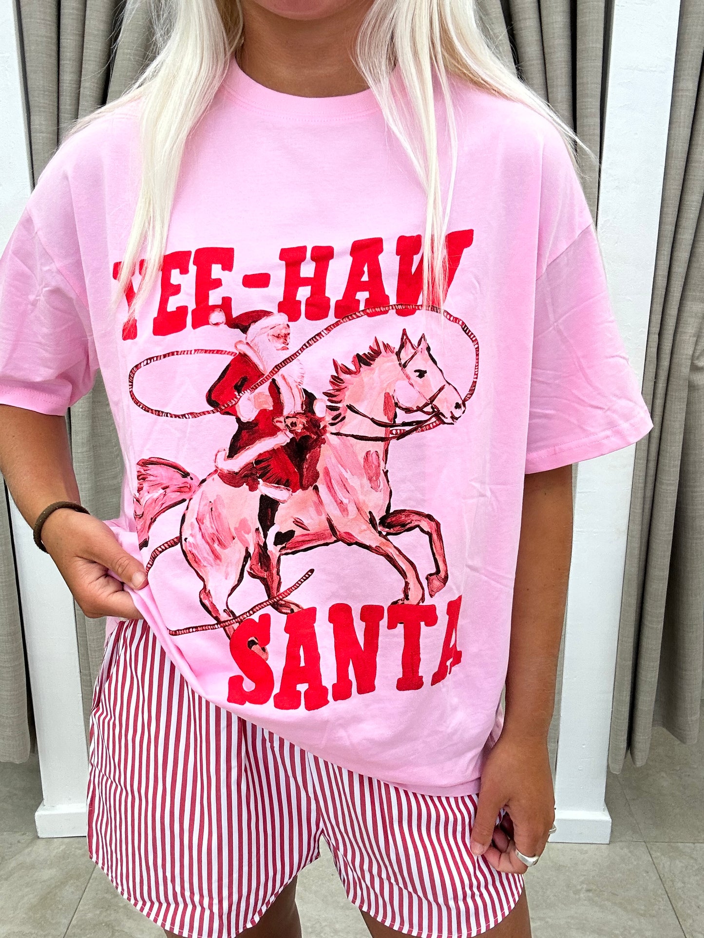 Pink Yeehaw Santa Short Set Cotton - Shorts By Frankie