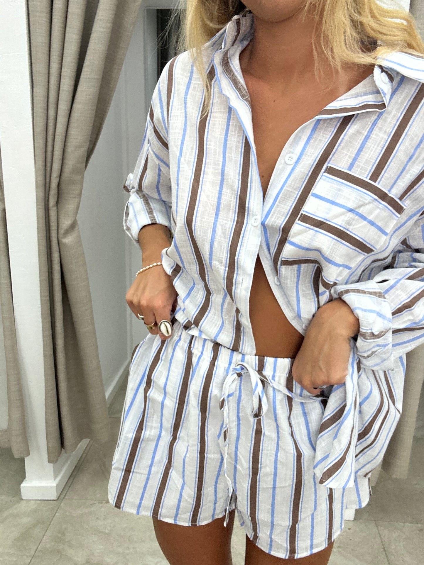 Choc/Blue Stripe Set - Shorts Cotton By Frankie