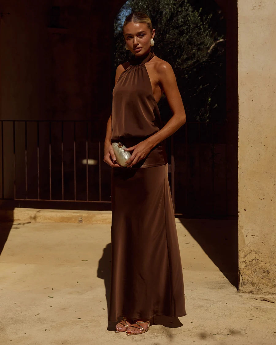 Liliette Halter Maxi Dress Chocolate