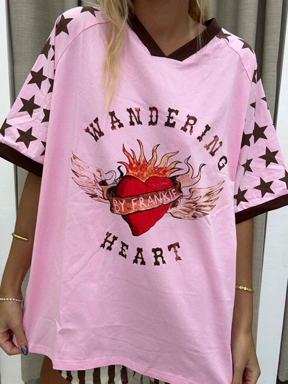 Pink Wandering Heart Tee Cotton - By Frankie