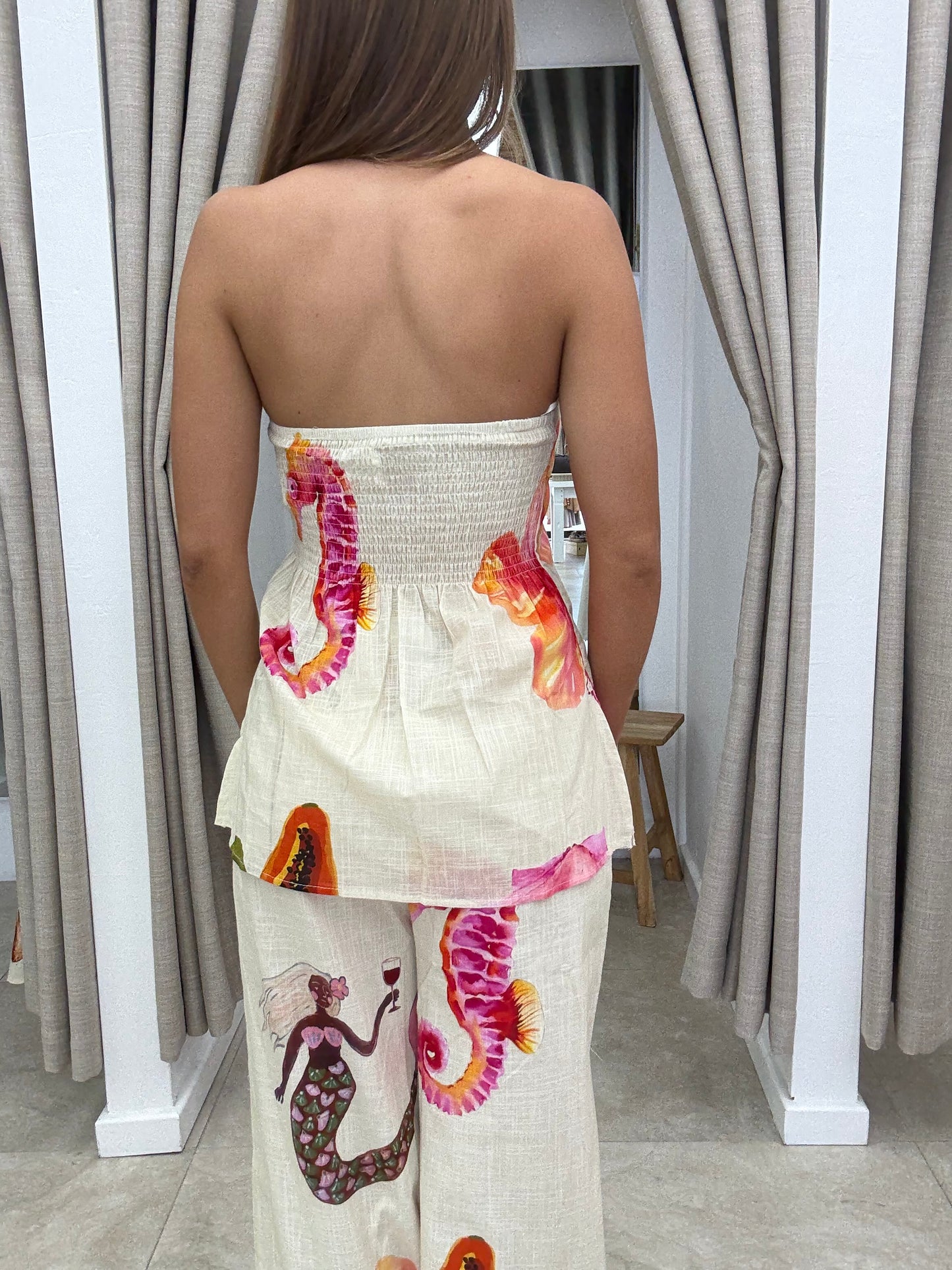 Mermaid Island Print Strapless Pant Set - Top By Frankie