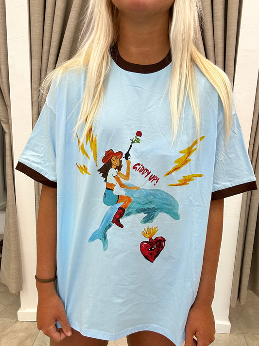 Blue/Brown Giddy Up T-Shirt Cotton - By Frankie