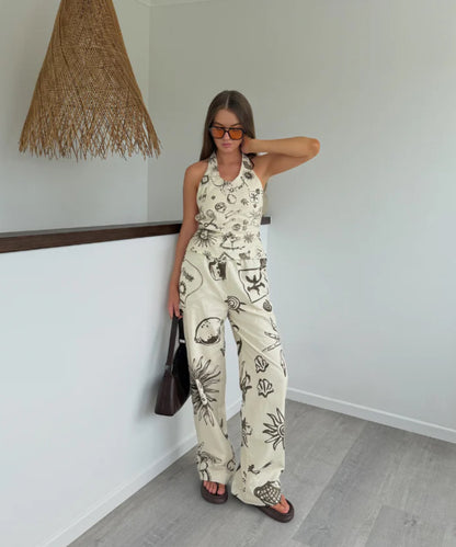 Nacida Pants Juanita Print Cream - Juan & Me