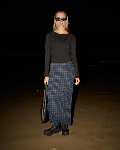 Lita - Seersucker Maxi Skirt - Thea Midnight Check