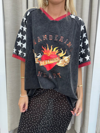 Black Acid Wandering Heart Tee Cotton - By Frankie
