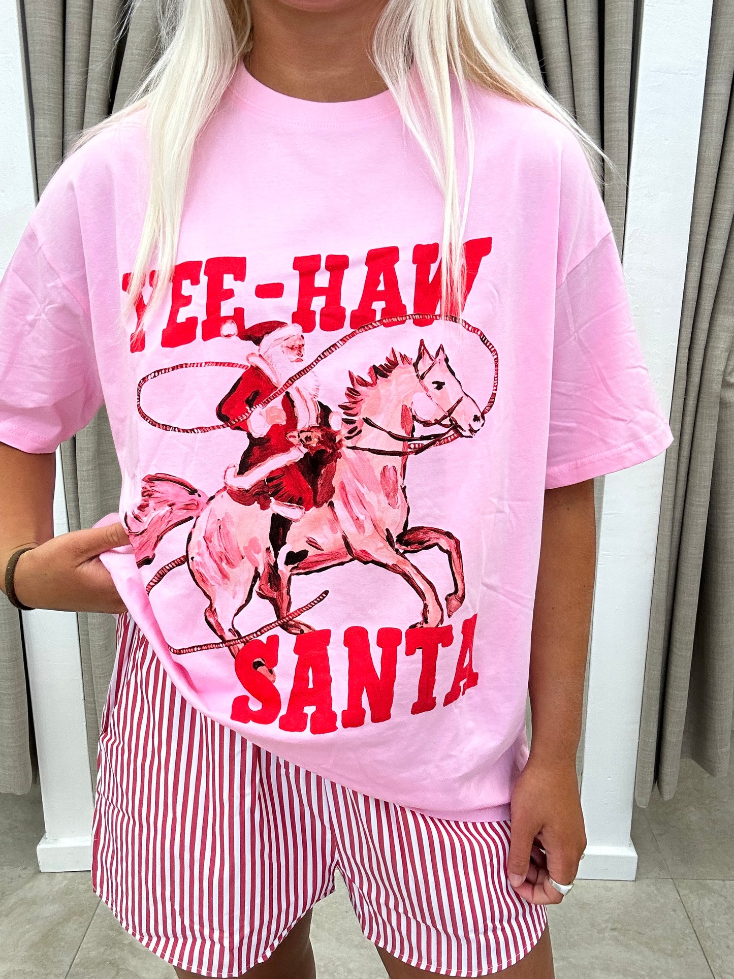 Pink Yeehaw Santa Short Set Cotton - Shorts By Frankie