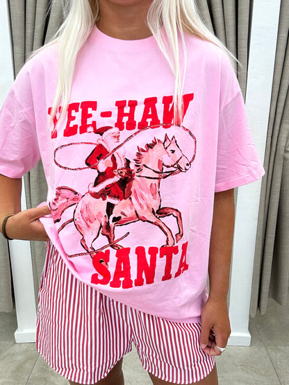 Pink Yeehaw Santa Short Set Cotton - Shorts By Frankie