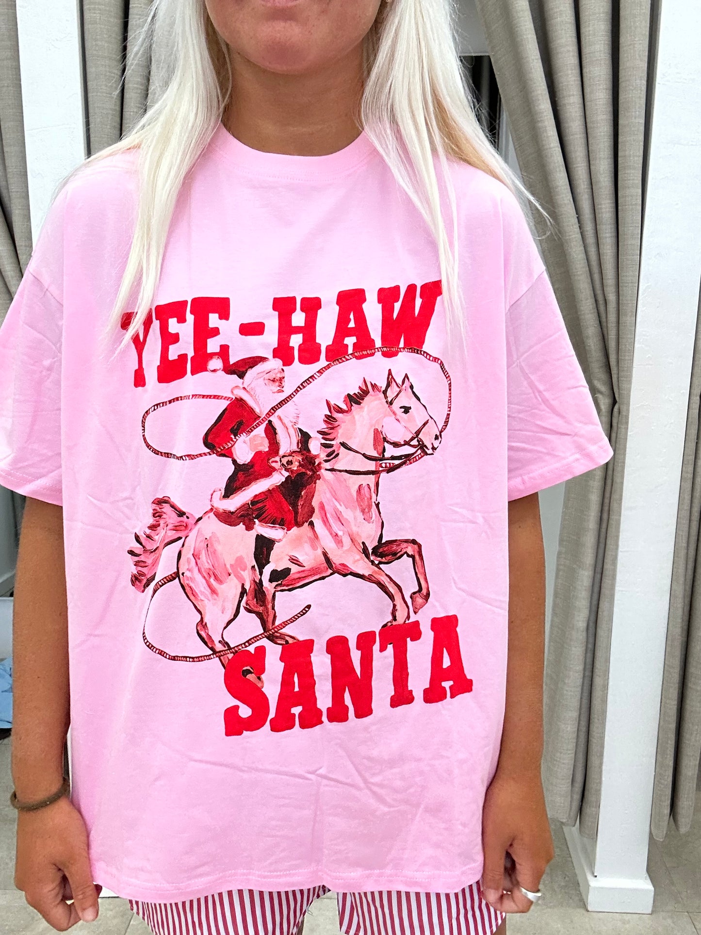 Pink Yeehaw Santa Short Set Cotton - Top By Frankie
