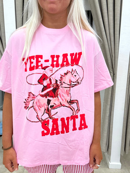 Pink Yeehaw Santa Short Set Cotton - Top By Frankie