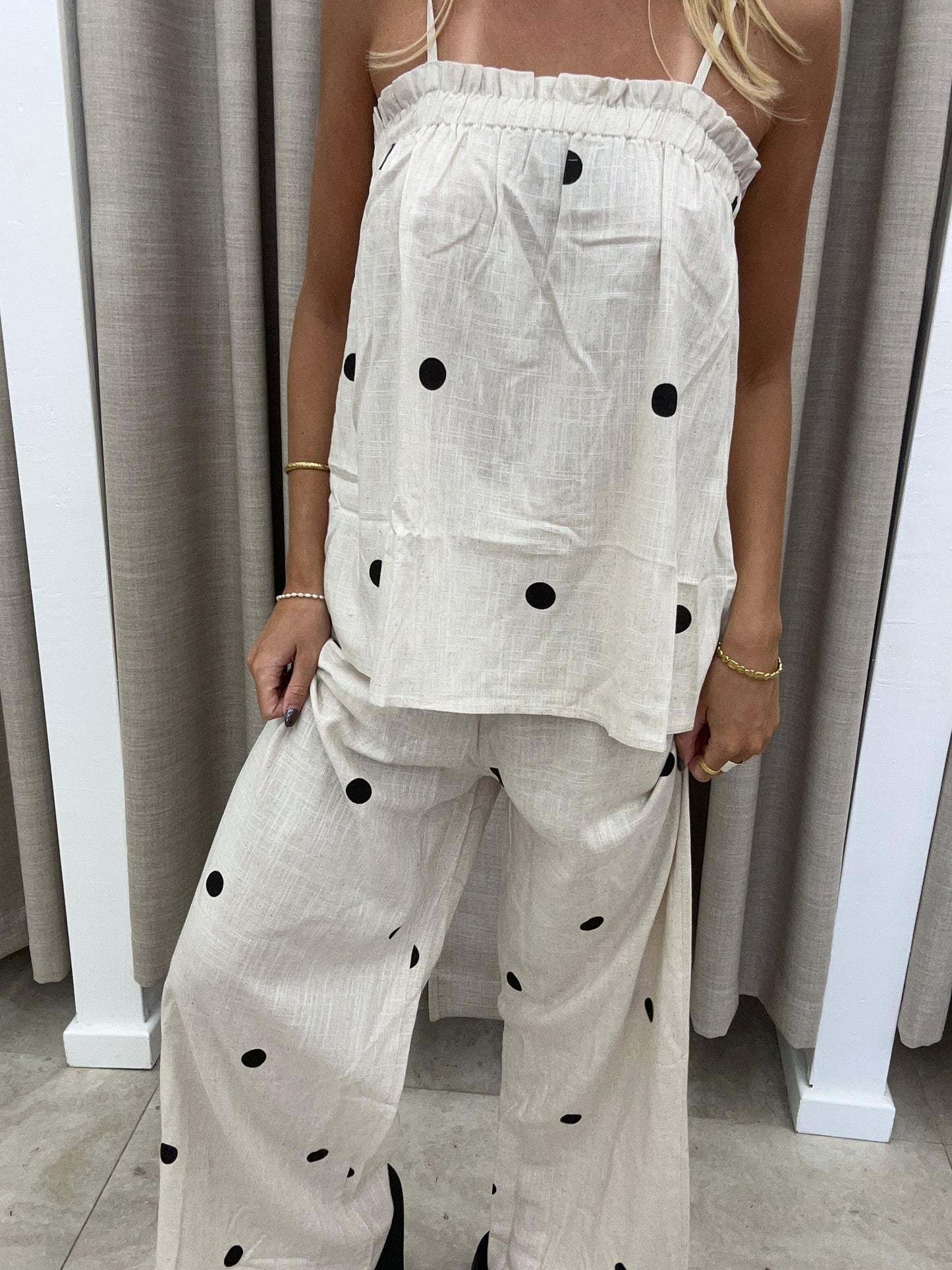 Oatmeal Polka Dot Set Cotton - Pants By Frankie