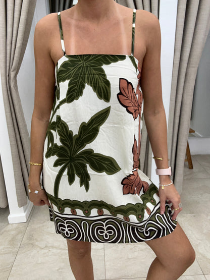 Green/Beige Palm Mini Dress - By Frankie Cotton