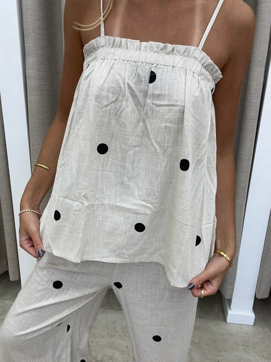 Oatmeal Polka Dot Set Cotton - Top By Frankie