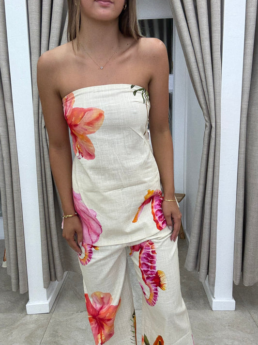 Mermaid Island Print Strapless Pant Set - Pants By Frankie