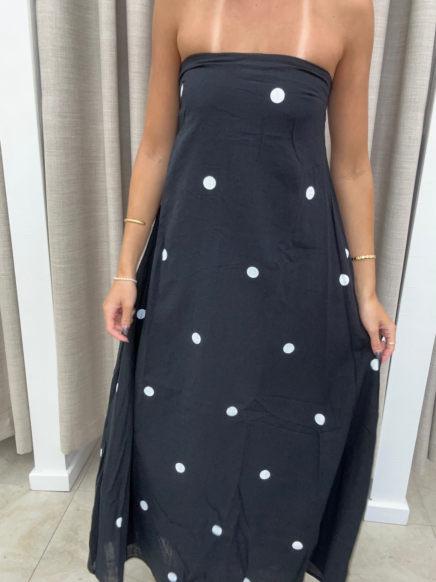 Black Polka Dot Strapless Maxi Cotton - By Frankie
