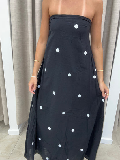 Black Polka Dot Strapless Maxi Cotton - By Frankie