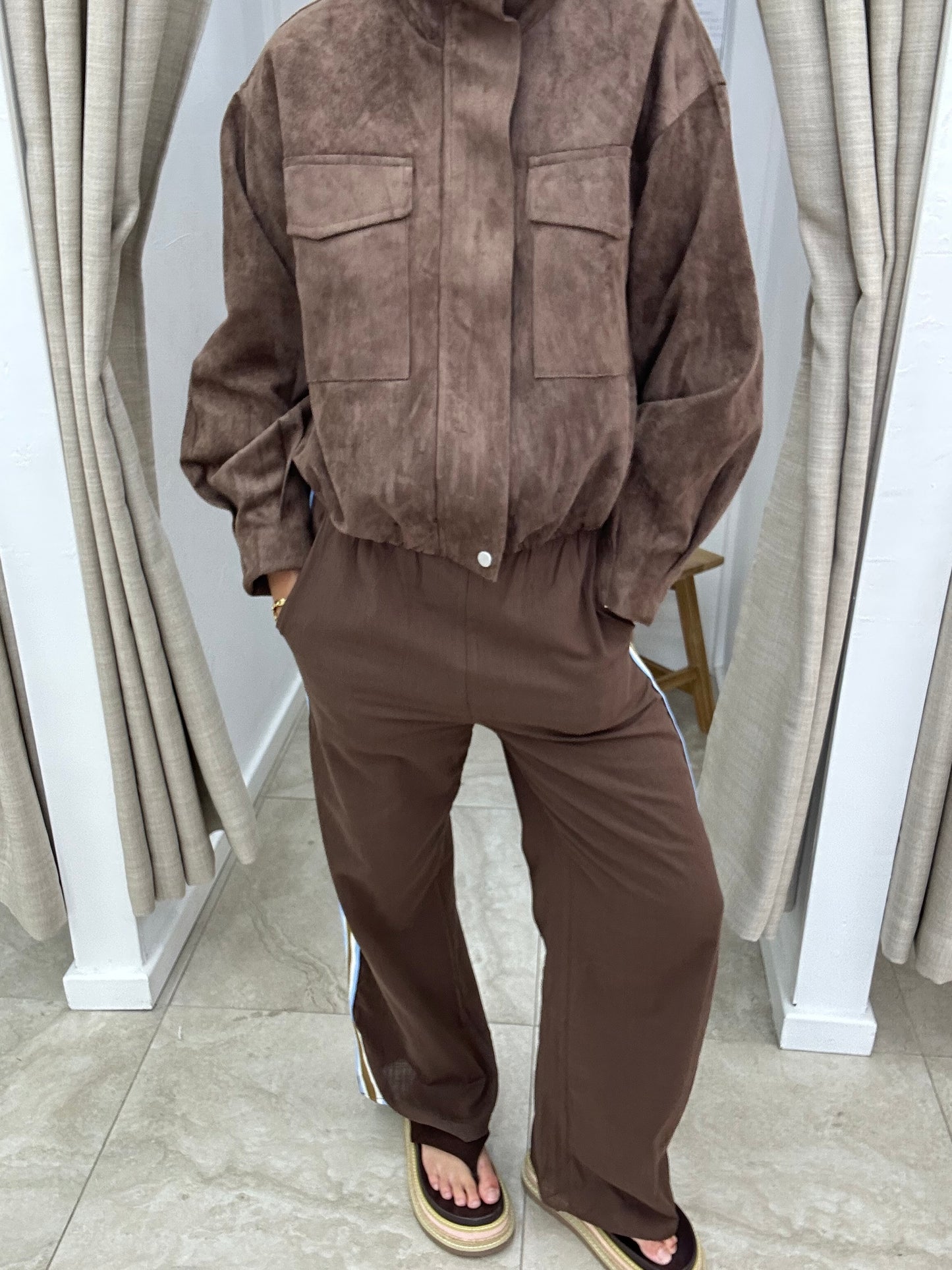 Mocha & Blue Racer Stripe Linen Pant - By Frankie