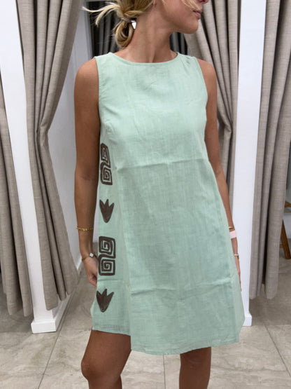 Sage/Brown Side Print Swing Dress - By Frankie