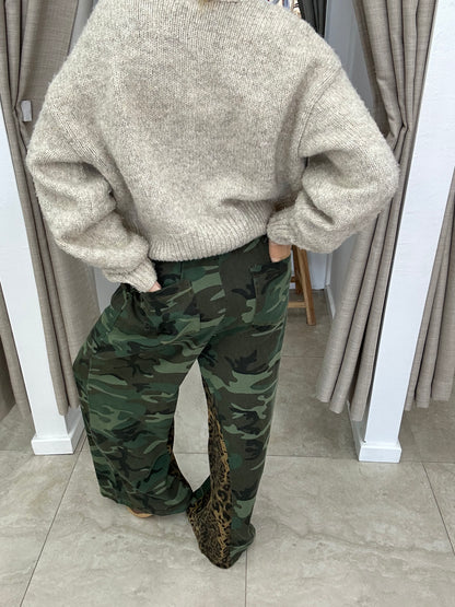 Dark Camo & Leopard Print Lining Pant - By Frankie