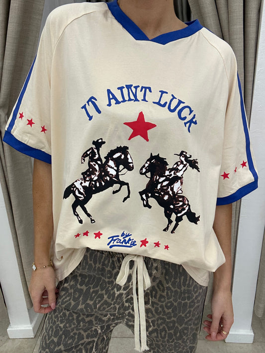 It Ain't Luck Horse Tee Beige/Blue - By Frankie