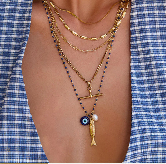 Lucky Fish Charm Necklace Blueberry- Arms of Eve