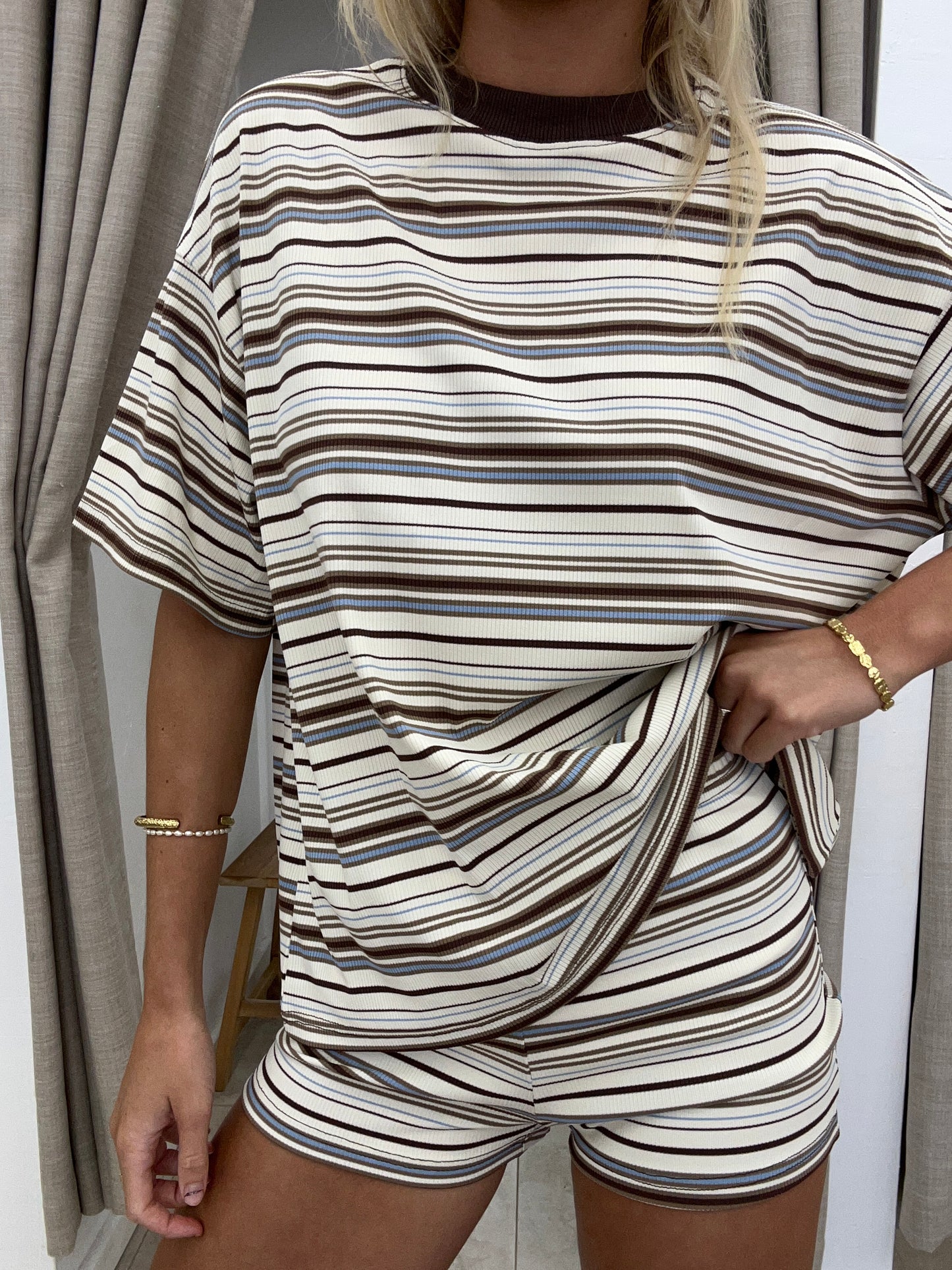 Beige/Choc Stripe Set - Shorts Cotton By Frankie