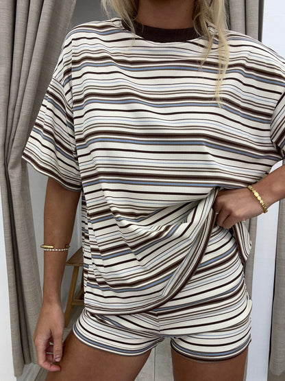 Beige/Choc Stripe Set - Shorts Cotton By Frankie