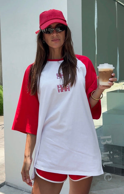 Yee Haa Raglan Tee - White/Red Cracker Day