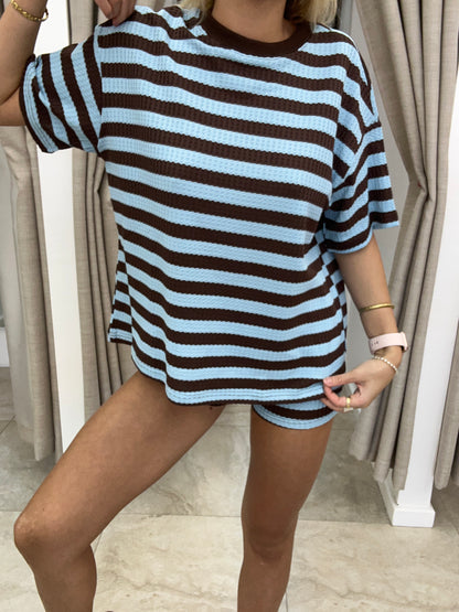 Choc/Blue Stripe Knit Set - Shirts By Frankie