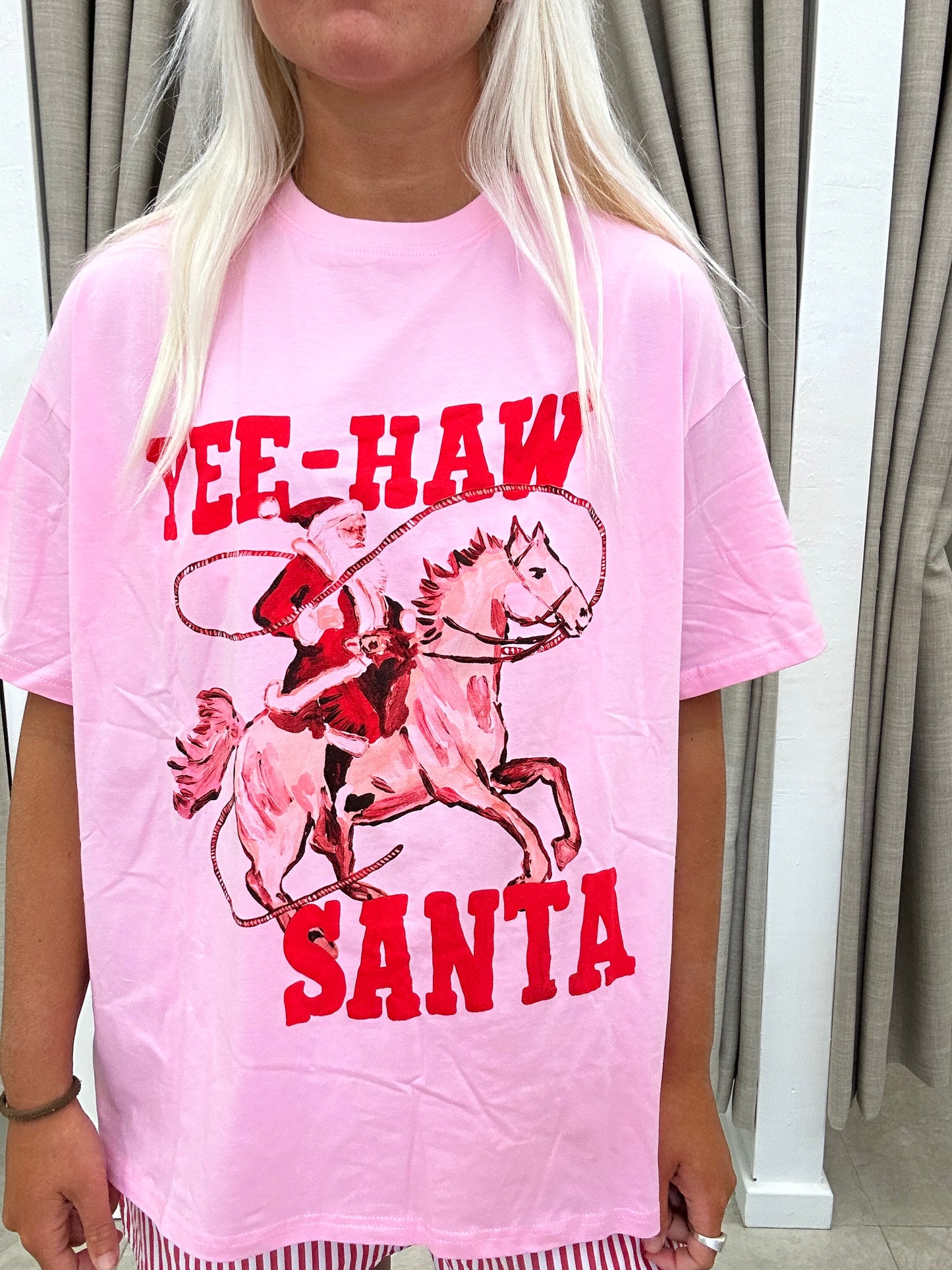 Pink Yeehaw Santa Short Set Cotton - Top By Frankie