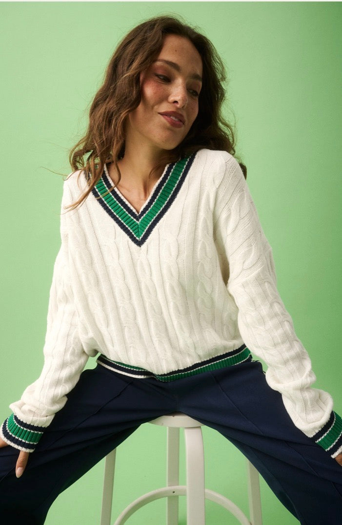 Asher Heritage Knit Sweater Cream/Tide - Cartel & Willow