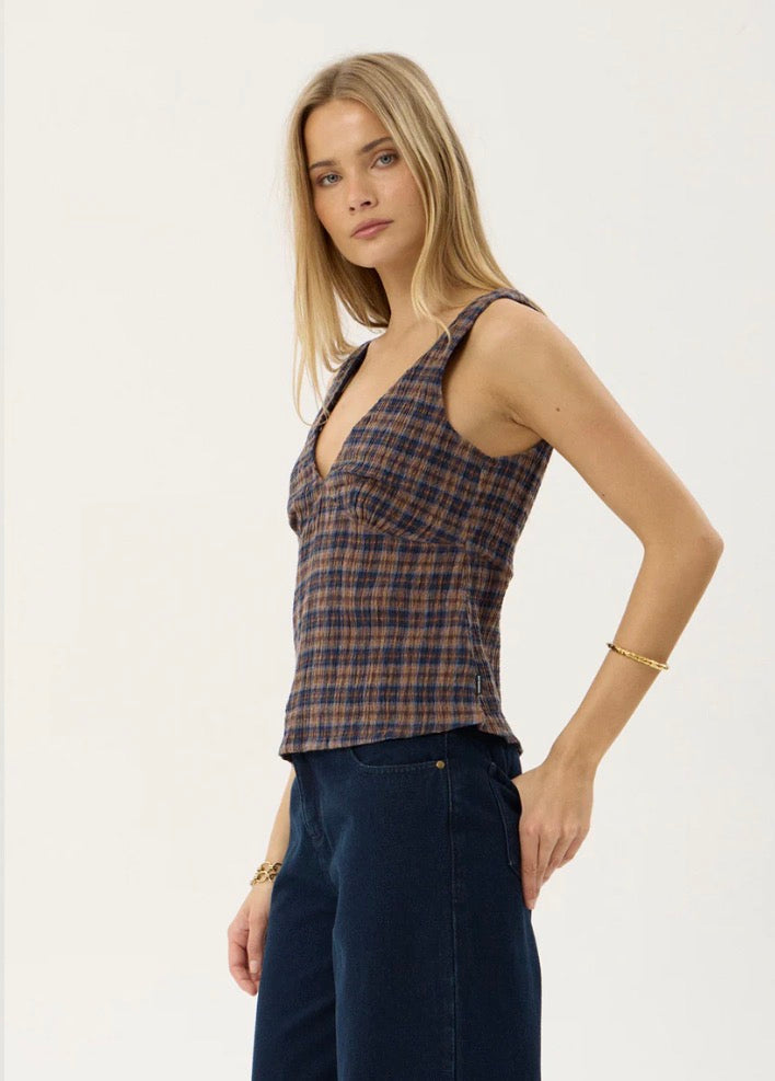 Giselle - Seersucker Top - Shev Indigo Check