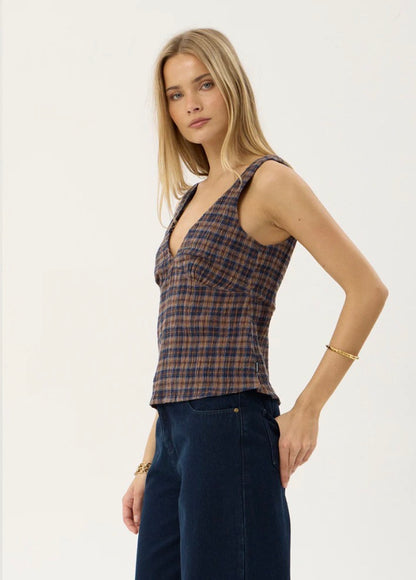 Giselle - Seersucker Top - Shev Indigo Check