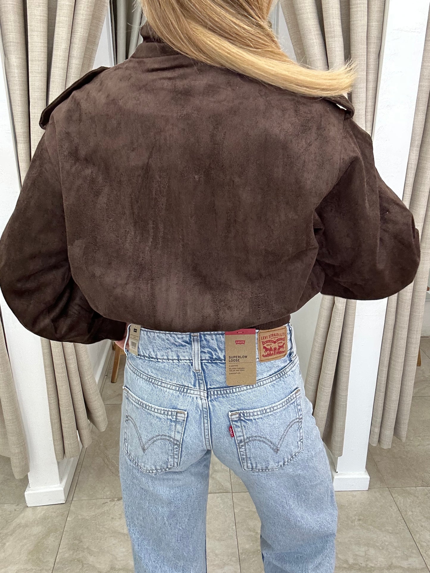 Choc Funnel Neck Flap Suede Bomber - By Frankie