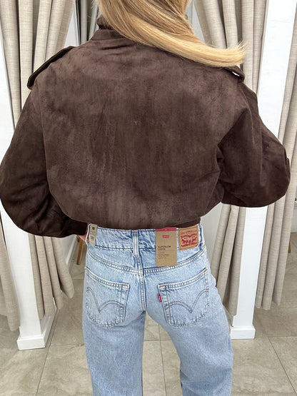 Choc Funnel Neck Flap Suede Bomber - By Frankie