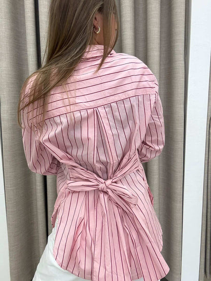 White closet pink stripe shirt