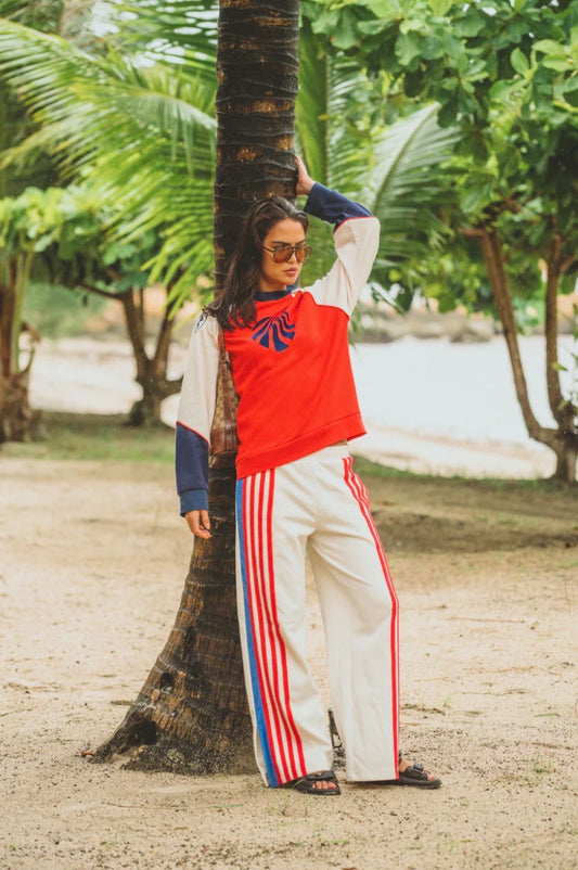 Stripe Sports Sheen Pant Snow - Araminta James
