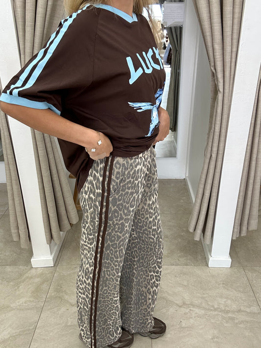 Leopard Choc Stripe Racer Pant - By Frankie