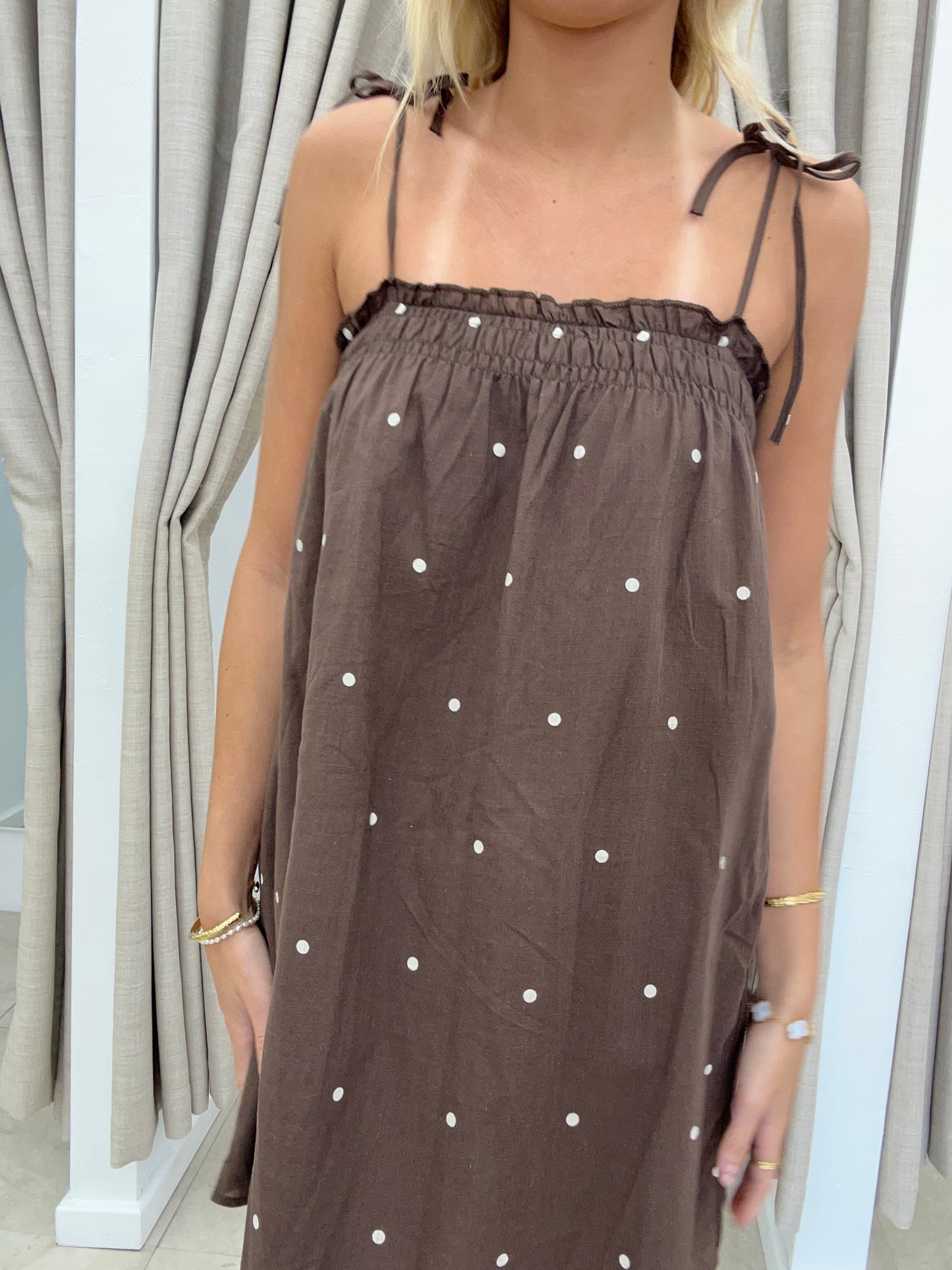 Chocolate Mini Polka Dot Dress - By Frankie Cotton