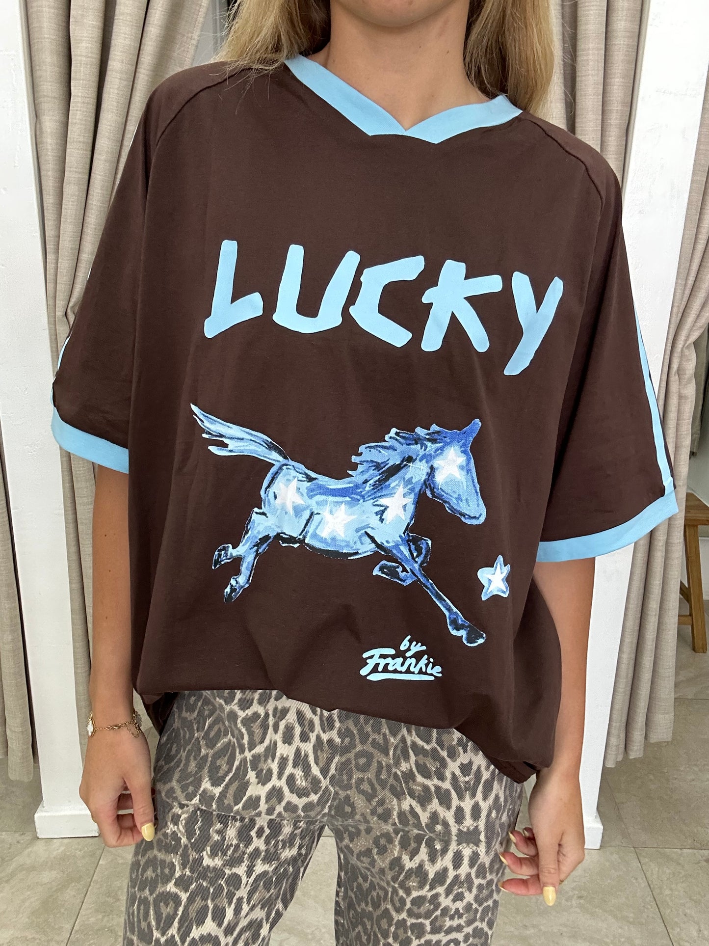 Choc/Blue Lucky Horse Tee - By Frankie