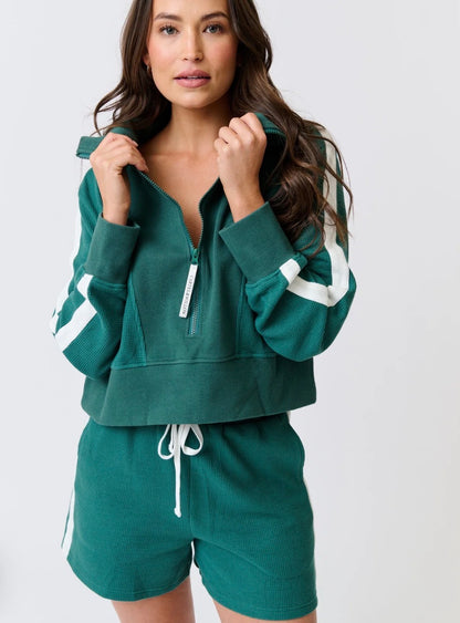 Tina 1/4 Zip Sweater Jade Waffle - Cartel & Willow