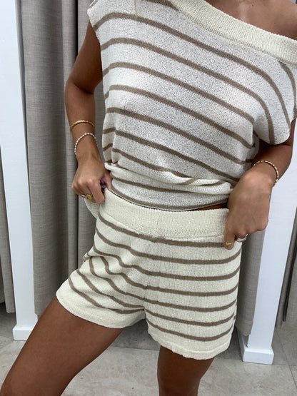 Beige Stripe Knit Set - Shorts By Frankie