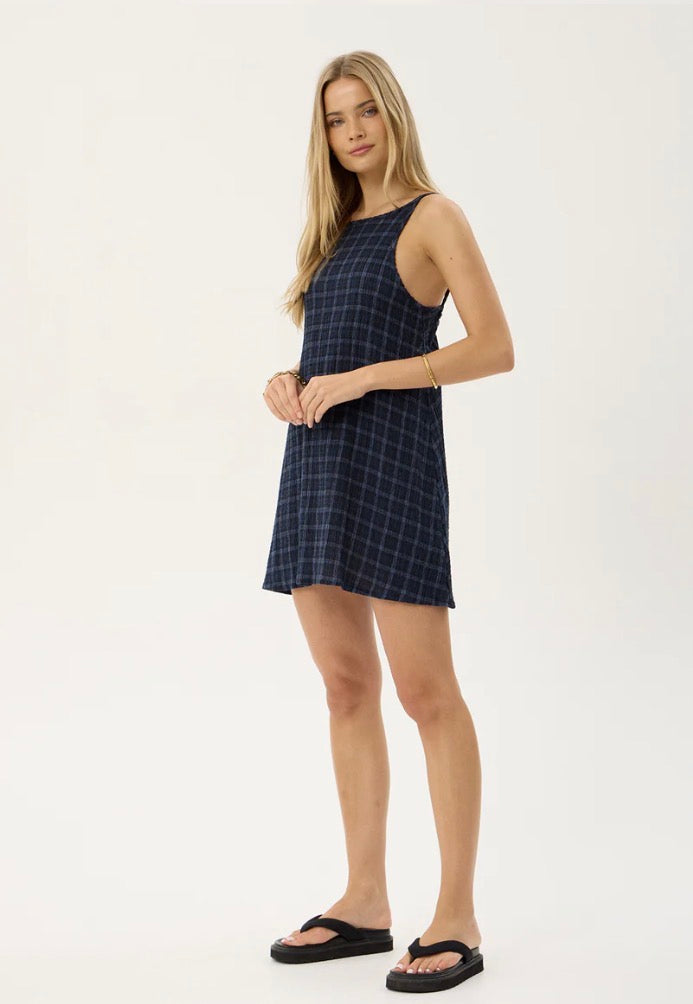 Sammy - Seersucker Mini Dress - Thea Midnight Check