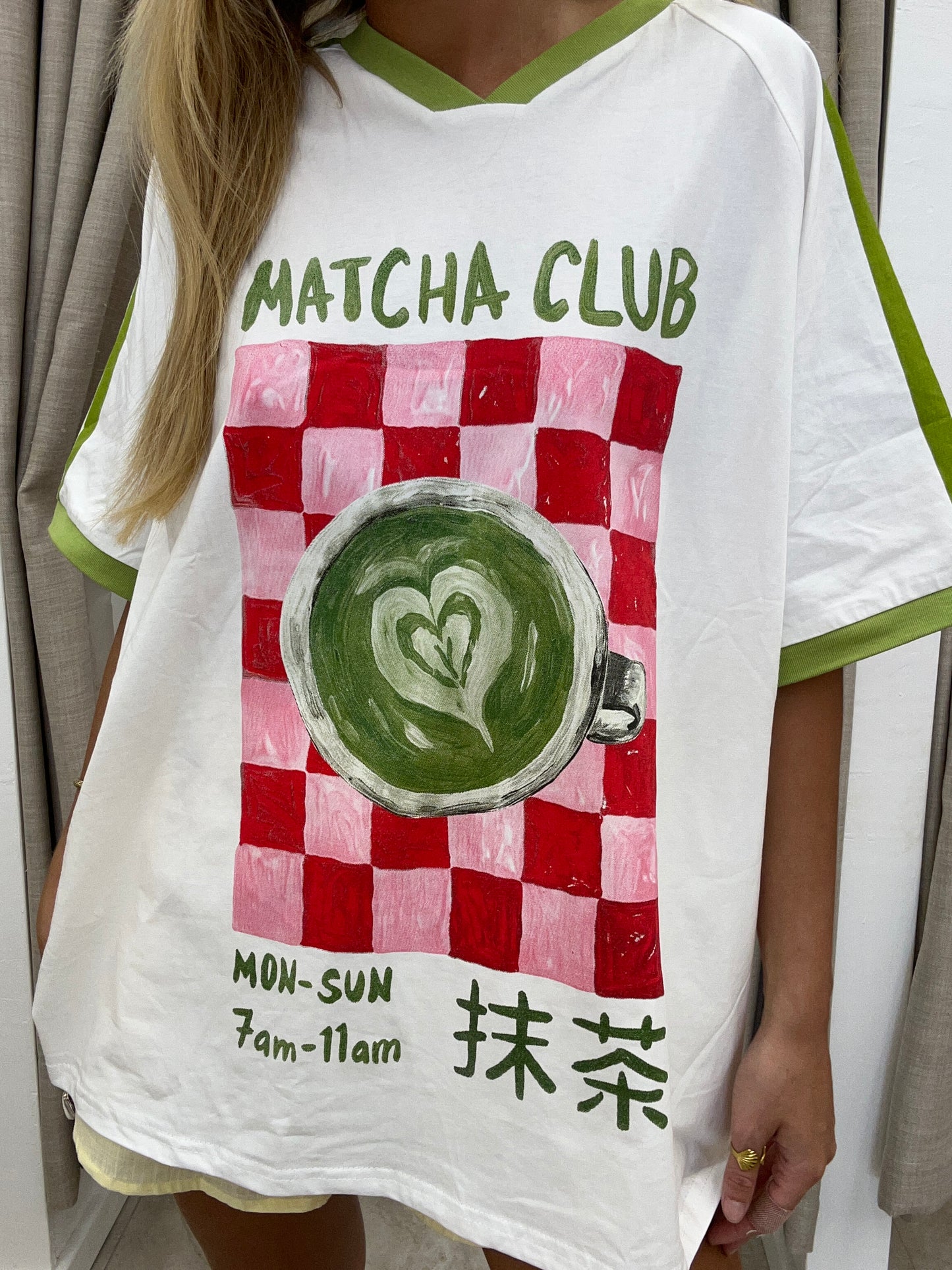 Matcha Club T-Shirt White/Green Cotton By Frankie