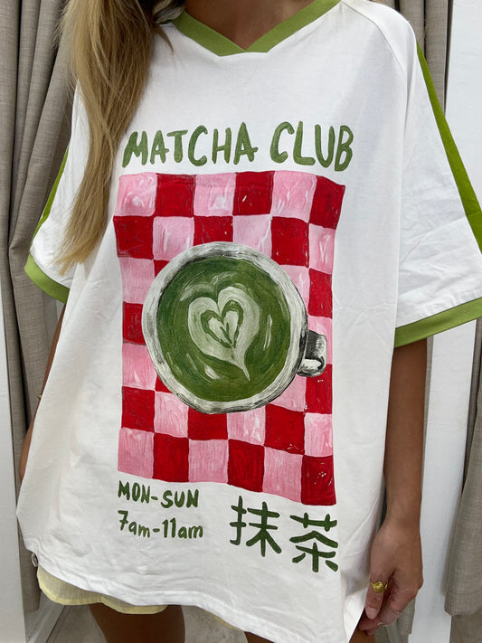 Matcha Club T-Shirt White/Green Cotton By Frankie