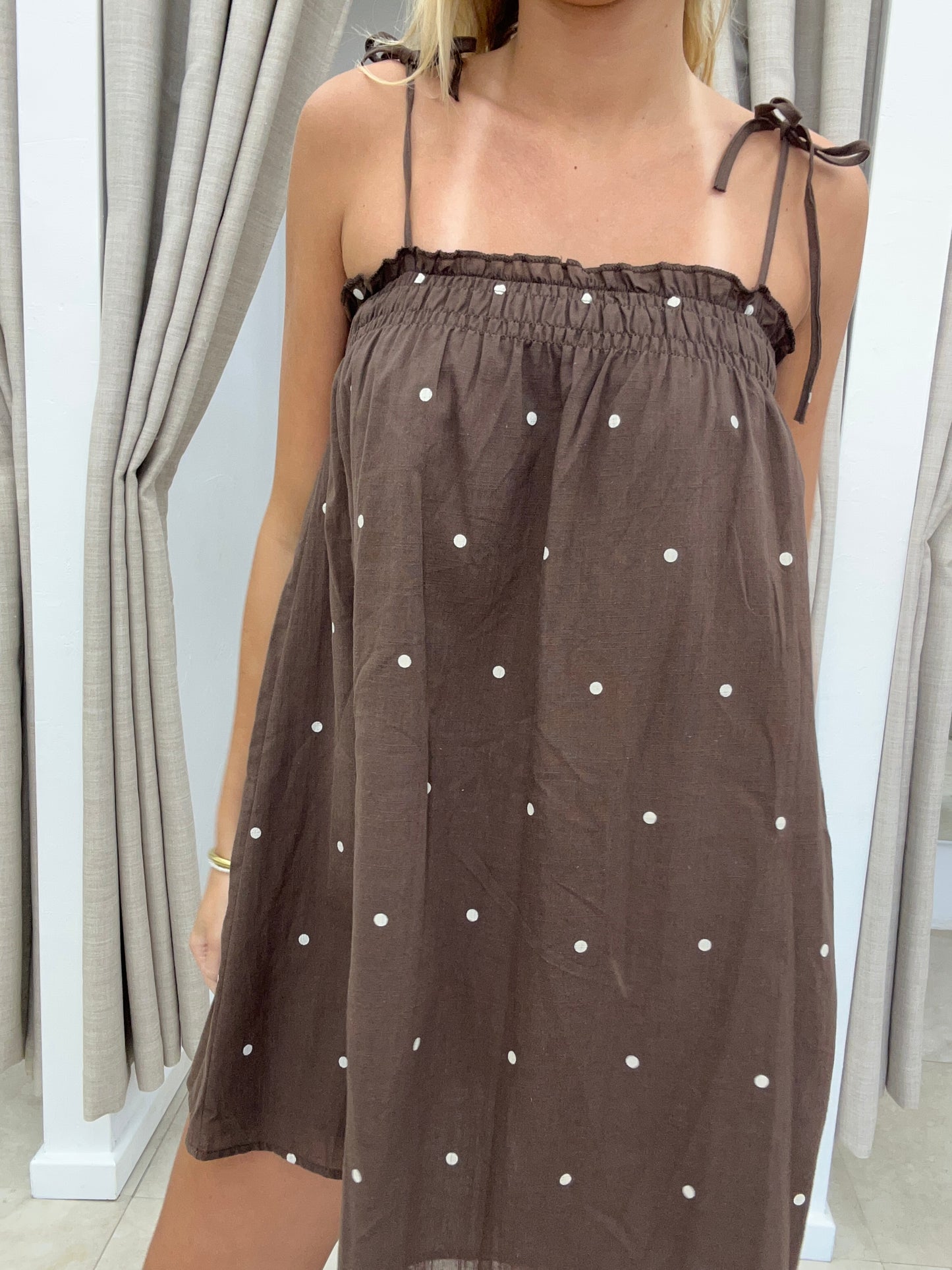 Chocolate Mini Polka Dot Dress - By Frankie Cotton