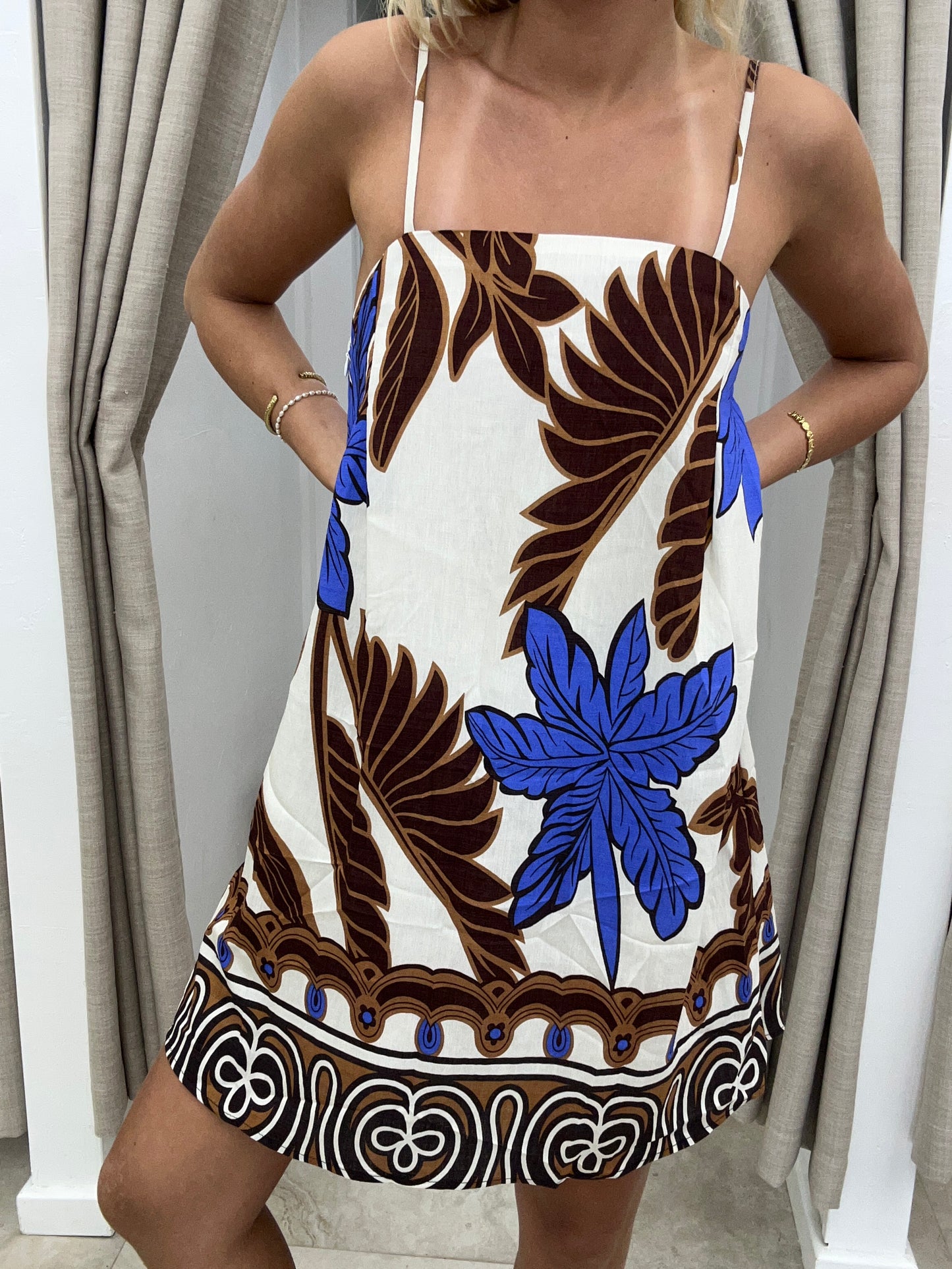 Choc/Blue Palm Mini Dress Cotton - By Frankie